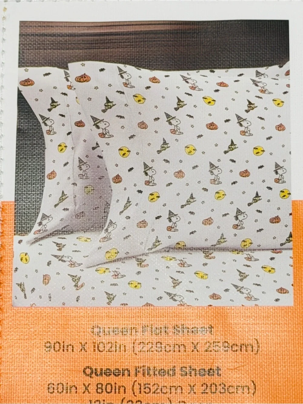 🎃Peanuts Halloween Snoopy Woodstock Witch Broomstick Moon Stars Queen Sheet Set